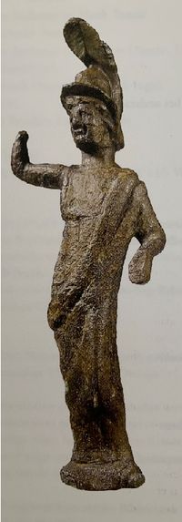 Bronzen beeldje van de Romeinse godin Minerva, godin van de oorlog en wijsheid