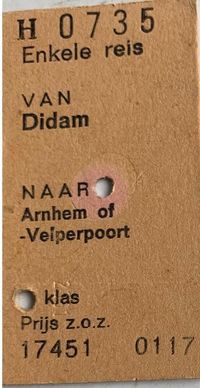 Oud treinkaartje Didam Arnhem